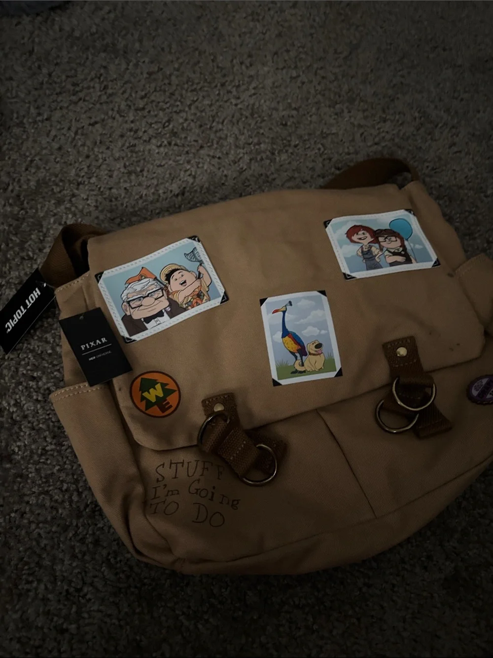 Disney UP Tan Canvas Messenger Bag with Decorative Patches